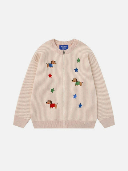 Dachshund Embroidery Cardigan Blue - Aelfric Eden