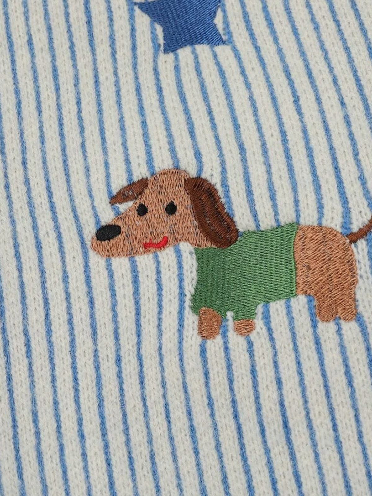 Dachshund Embroidery Cardigan Blue - Aelfric Eden