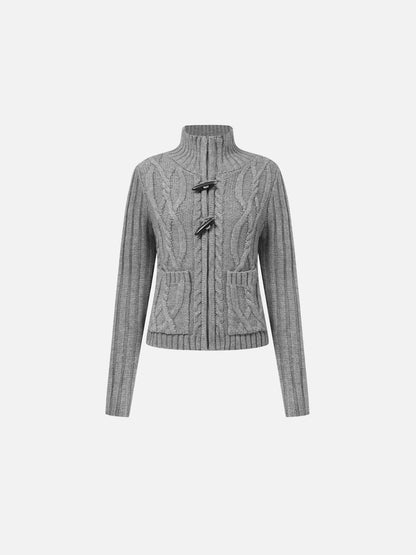 Cable Knit Toggle Zip Cardigan Grey - Aelfric Eden