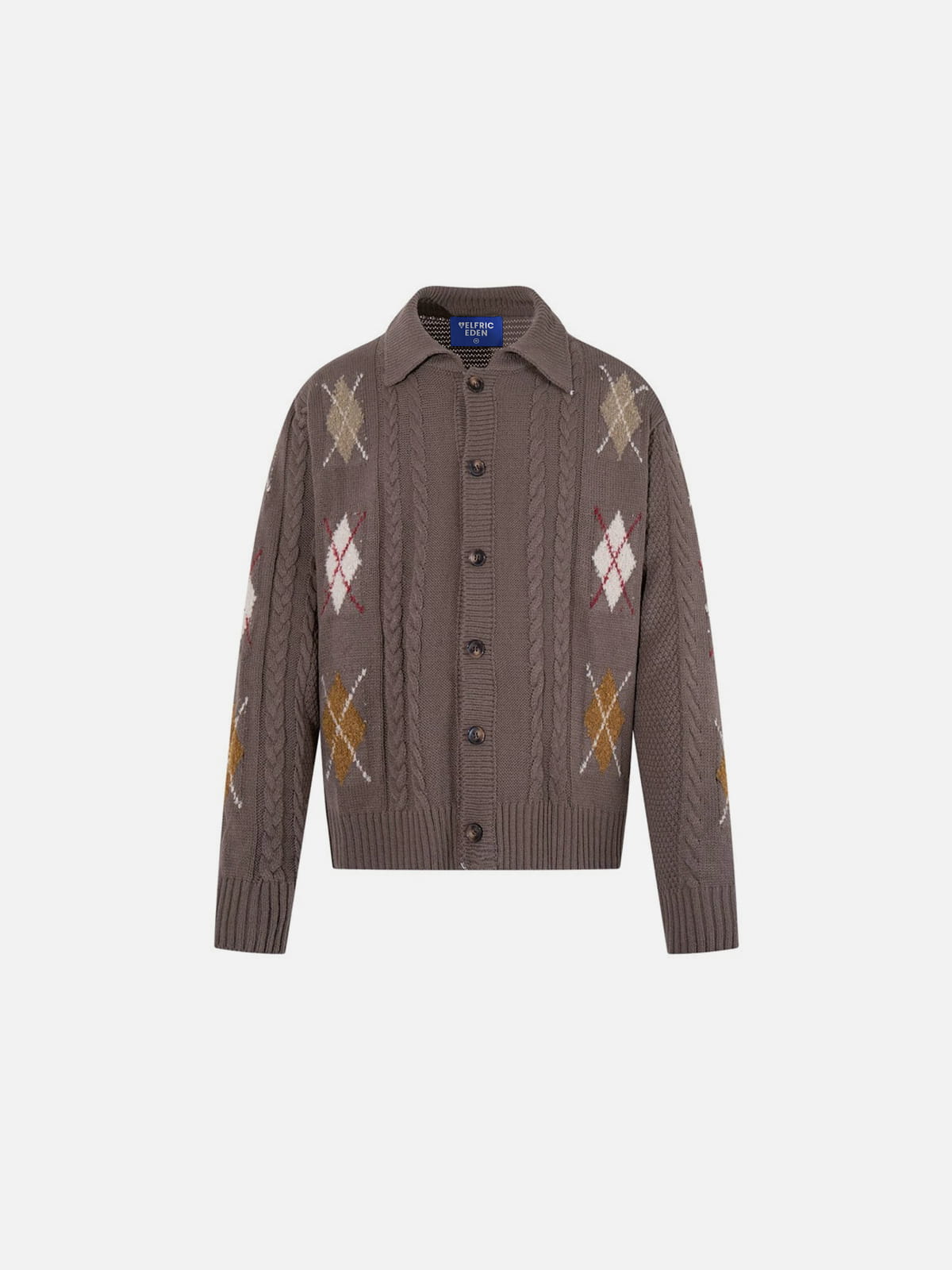 Argyle Cable Knit Cardigan Grey - Aelfric Eden