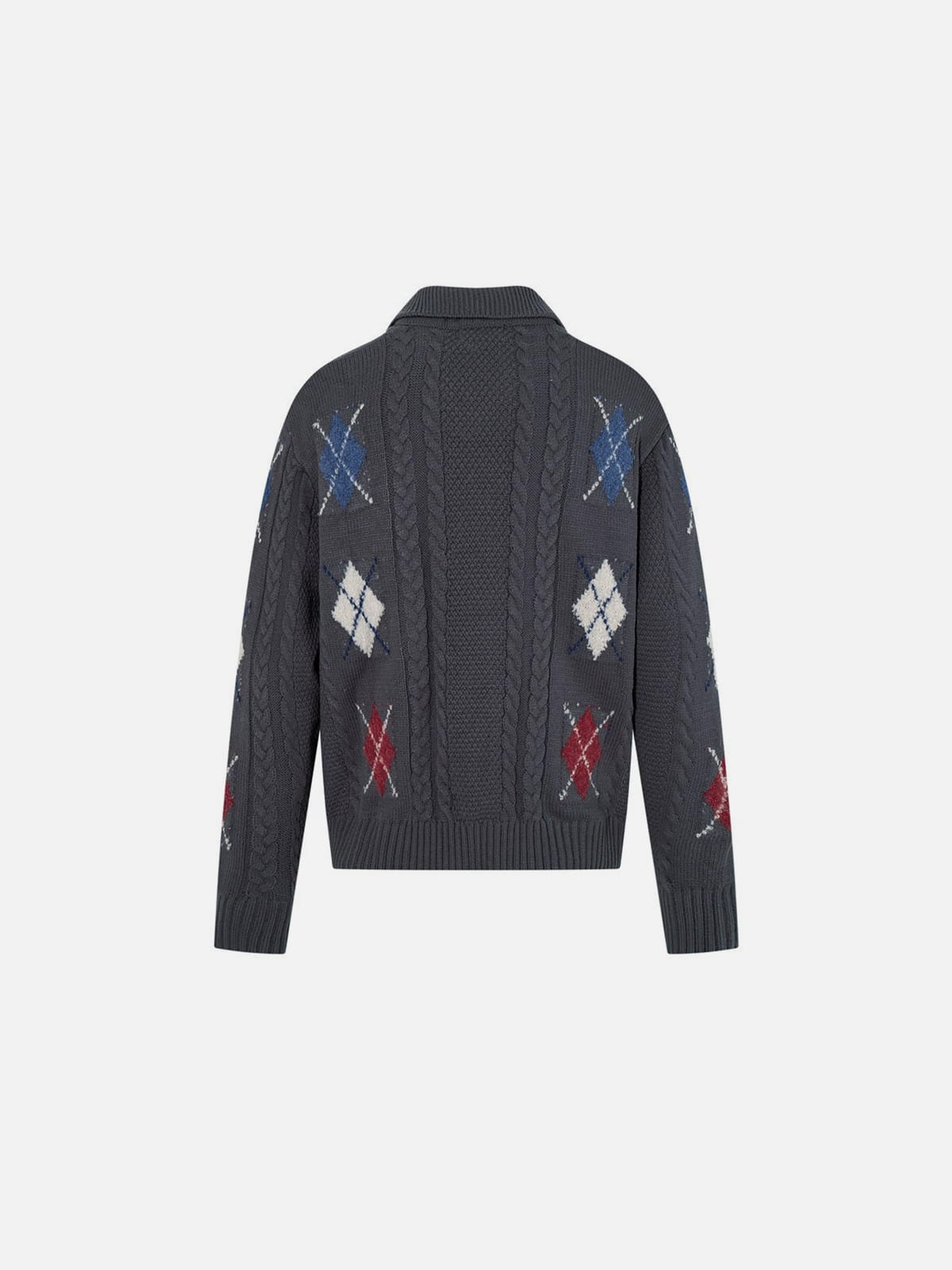 Argyle Cable Knit Cardigan Grey - Aelfric Eden