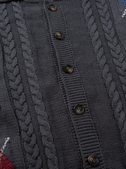Argyle Cable Knit Cardigan Grey - Aelfric Eden