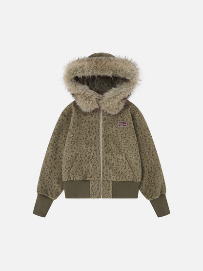 [Pre-Order] Leopard Faux Fur Zip Up Hoodie Leopard - Aelfric Eden