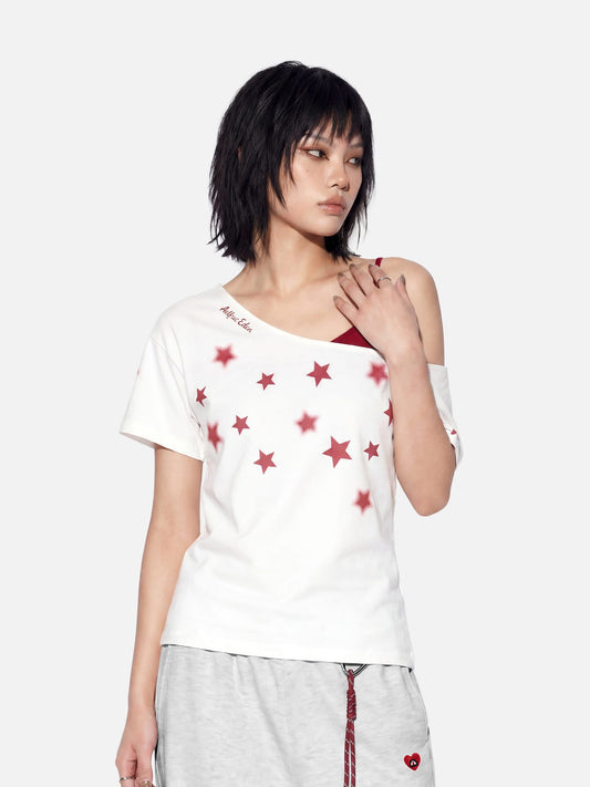 Star Graphic Off-The-Shoulder Tee White - Aelfric Eden