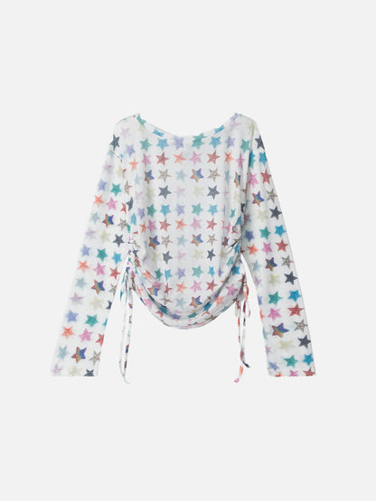 Star Ruched Long Sleeve Tee White - Aelfric Eden