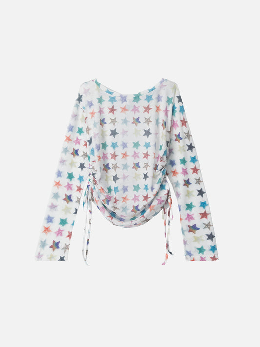 Star Ruched Long Sleeve Tee White - Aelfric Eden