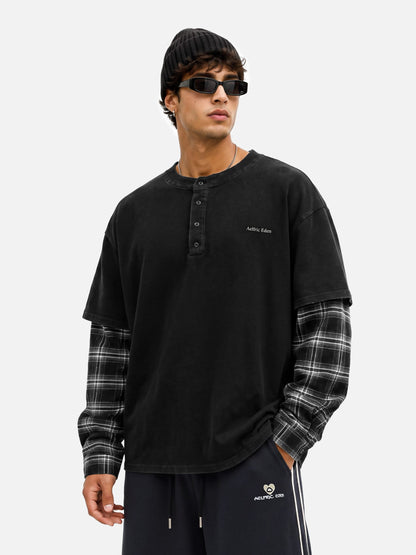 Plaid Layered Long Sleeve Tee Black - Aelfric Eden