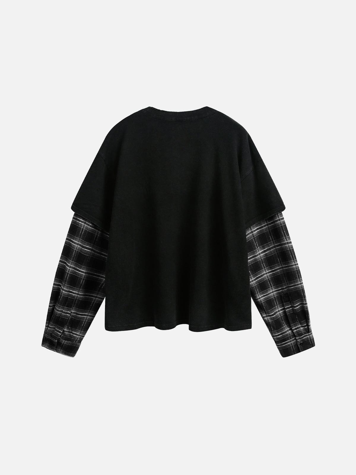Plaid Layered Long Sleeve Tee Black - Aelfric Eden