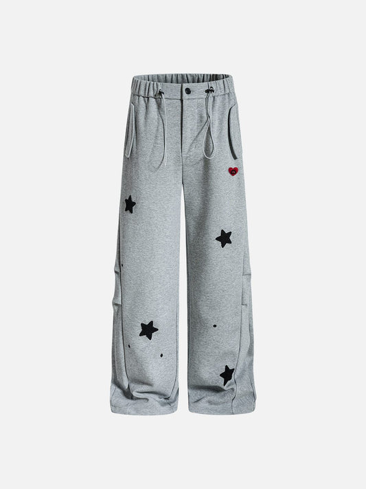 Star Embroidery Baggy Sweatpants Grey - Aelfric Eden