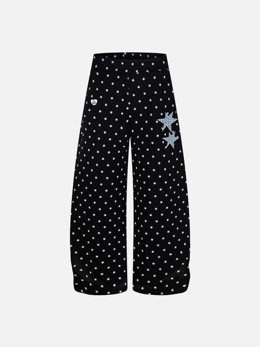 Star Print Baggy Barrel Sweatpants Black - Aelfric Eden