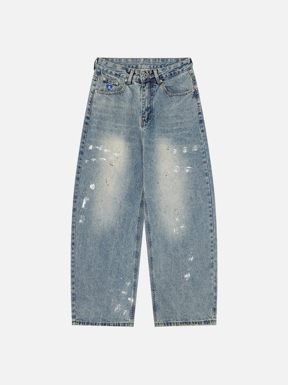 Paint Splatter Washed Jeans Blue - Aelfric Eden