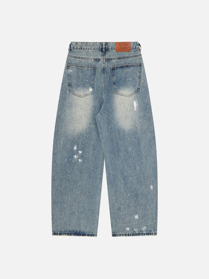Paint Splatter Washed Jeans Blue - Aelfric Eden