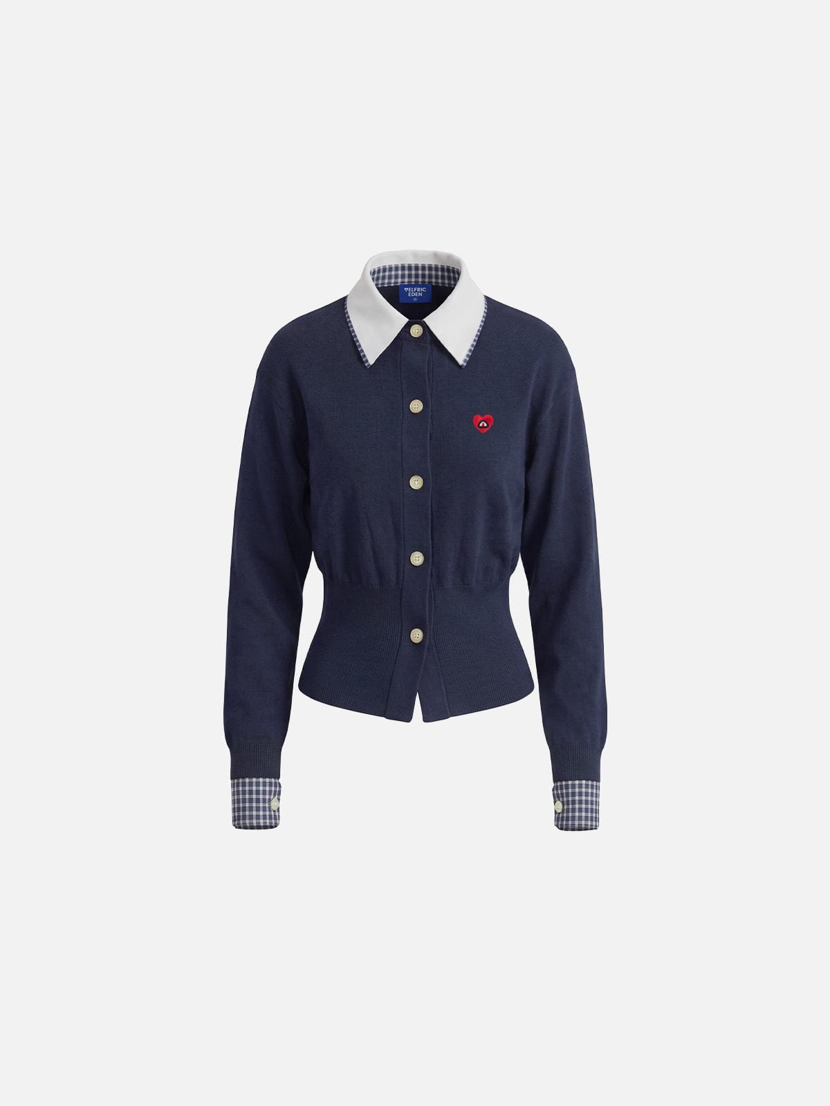 Collared Gingham Trim Cardigan Grey - Aelfric Eden