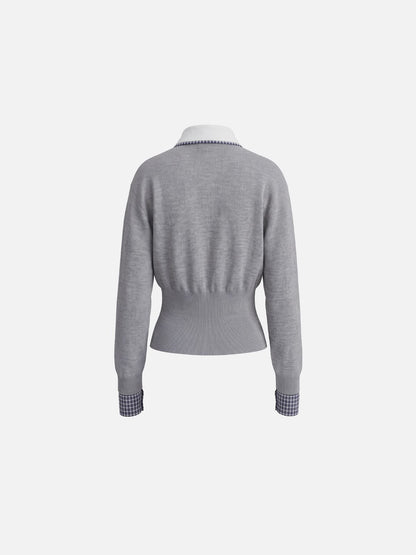 Collared Gingham Trim Cardigan Grey - Aelfric Eden