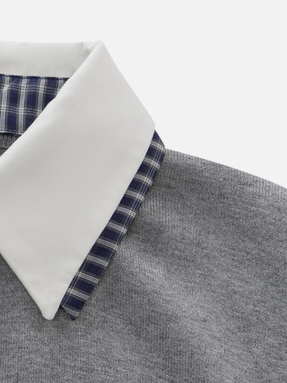 Collared Gingham Trim Cardigan Grey - Aelfric Eden