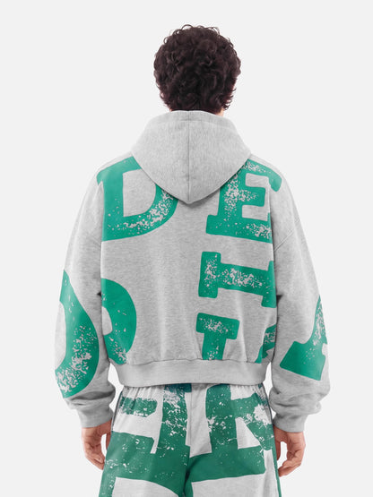 Boxy Graphic Zip Up Hoodie Grey - Aelfric Eden