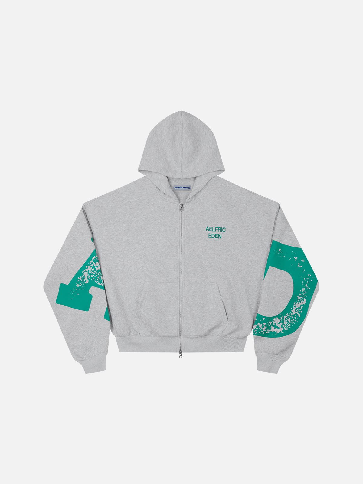 Boxy Graphic Zip Up Hoodie Grey - Aelfric Eden
