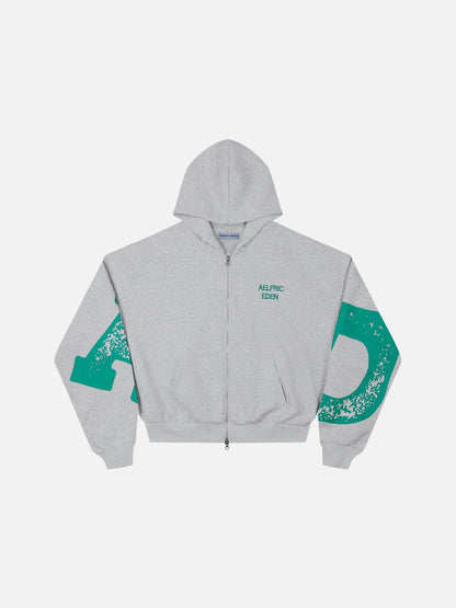 Boxy Graphic Zip Up Hoodie Grey - Aelfric Eden