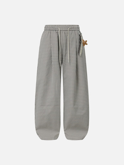 Plaid Charm Baggy Sweatpants Dark Blue - Aelfric Eden