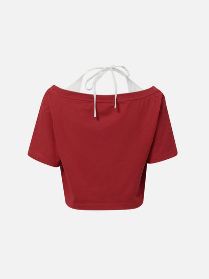 Cropped Halter Rhinestone Tee Red - Aelfric Eden