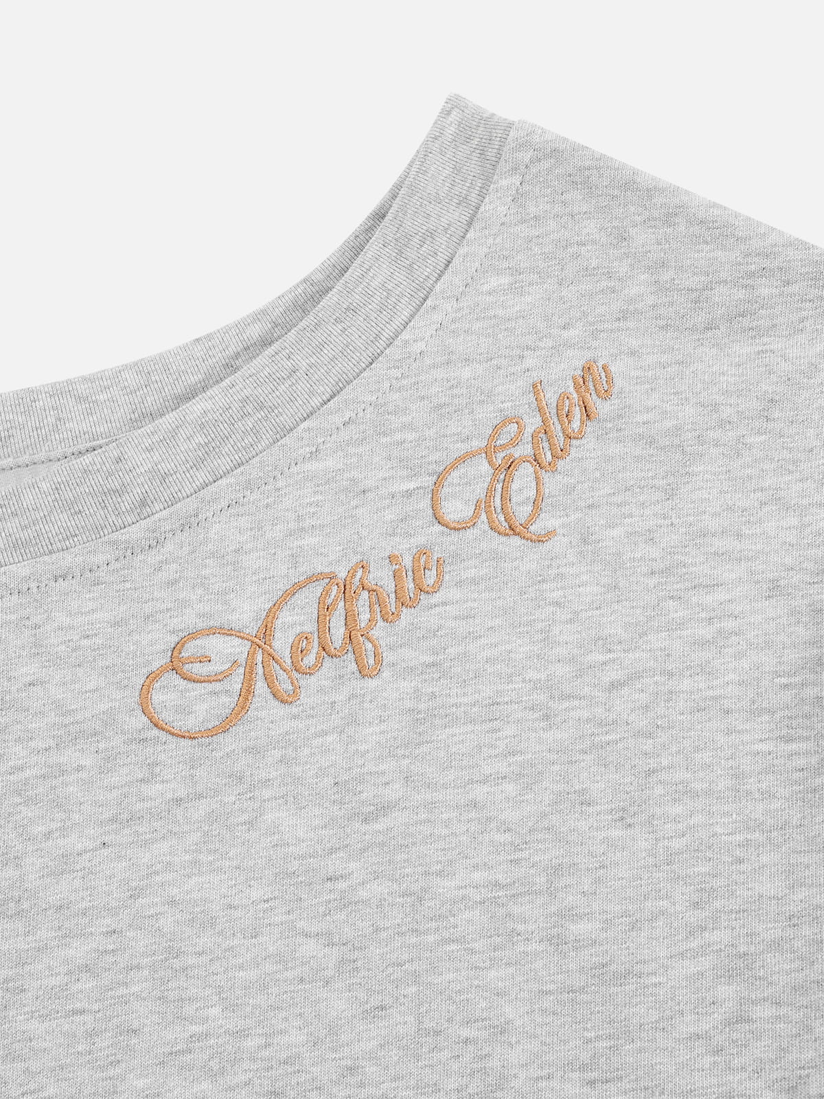 Dachshund Embroidery Off-The-Shoulder Tee Grey - Aelfric Eden