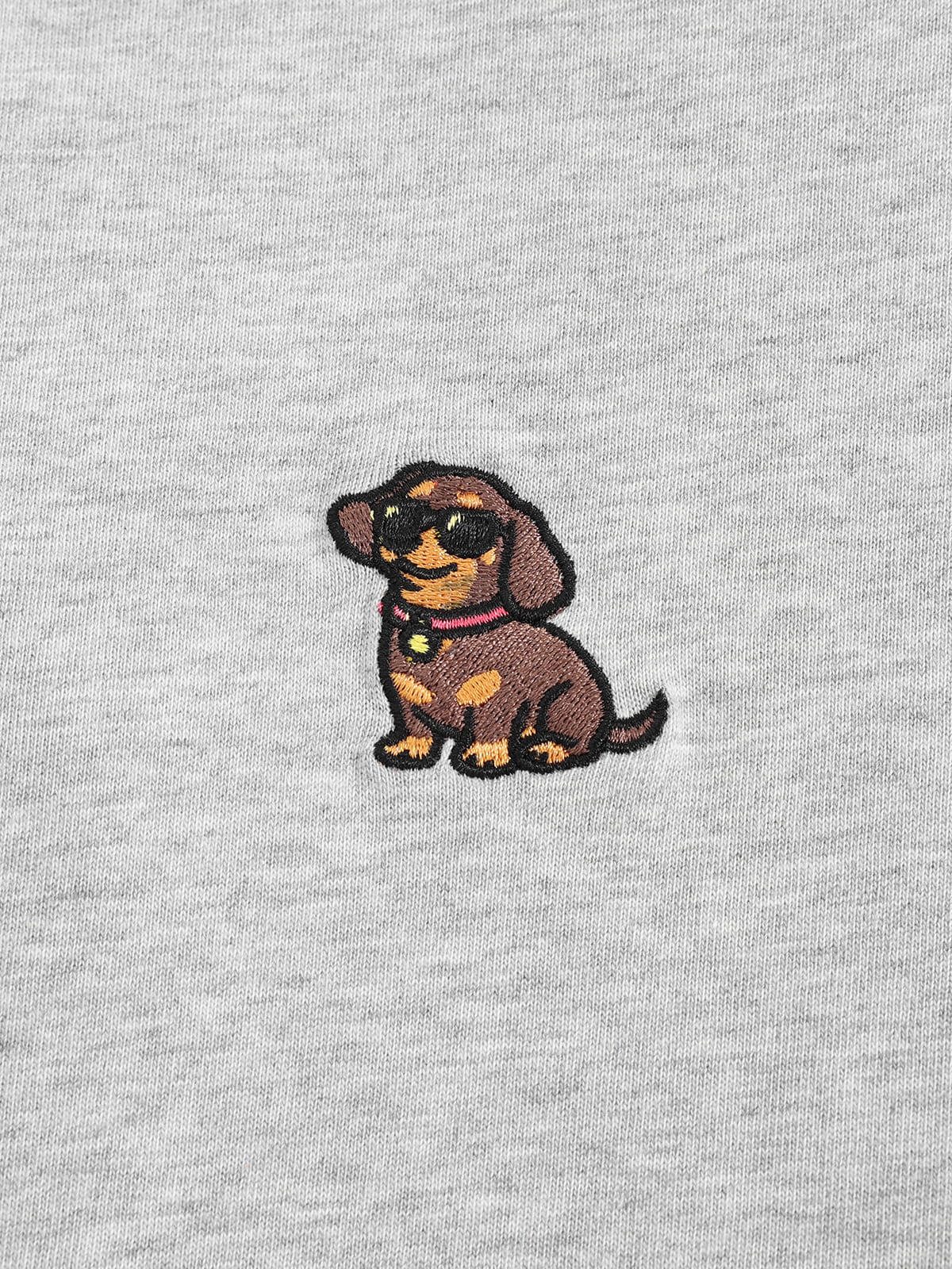 Dachshund Embroidery Off-The-Shoulder Tee Grey - Aelfric Eden