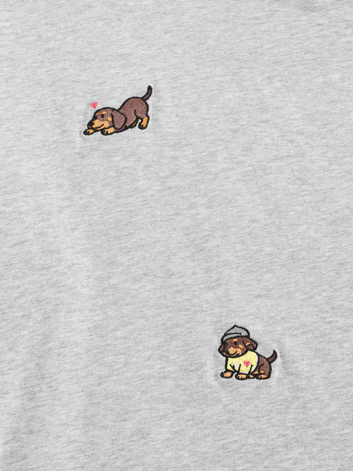 Dachshund Embroidery Off-The-Shoulder Tee Grey - Aelfric Eden