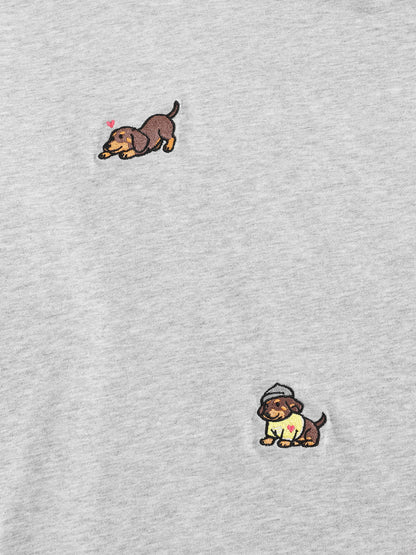 Dachshund Embroidery Off-The-Shoulder Tee Grey - Aelfric Eden