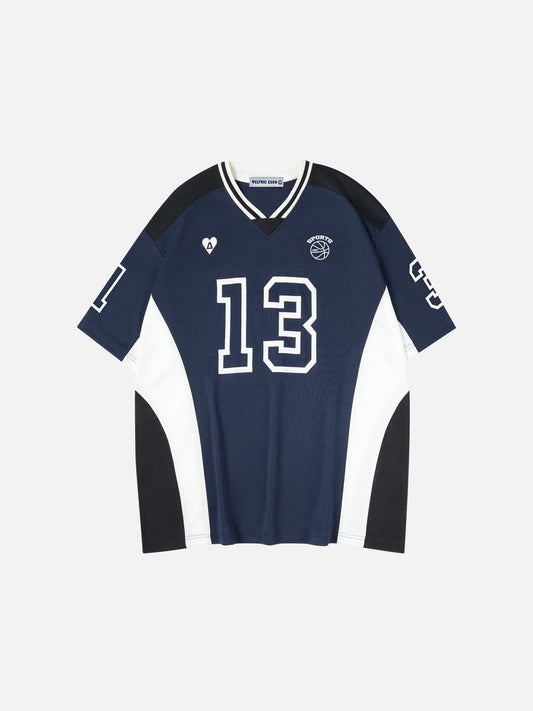 Color Blocking V-Neck Tee Navy Blue - Aelfric Eden
