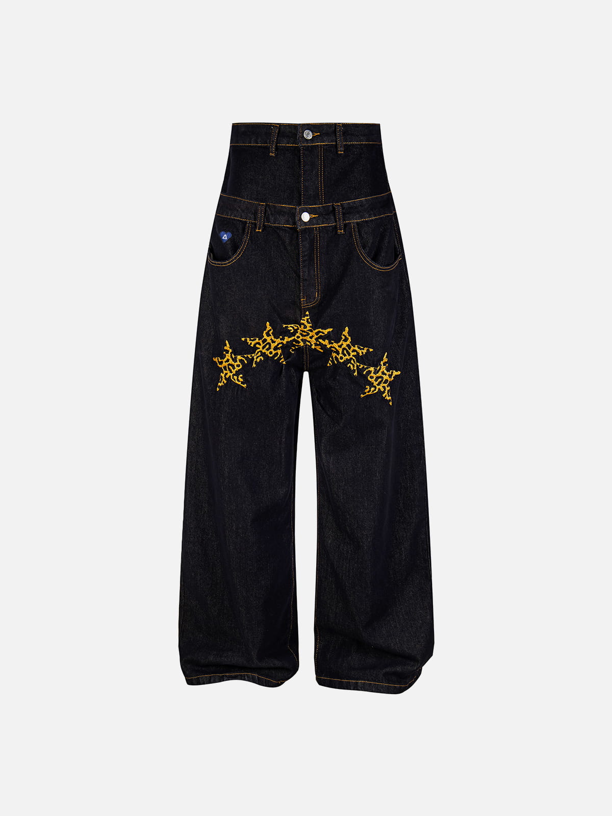 Double Waist Leopard Star Jeans Black - Aelfric Eden