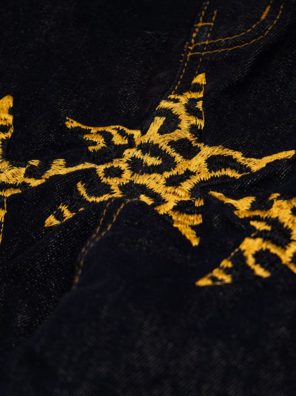 Double Waist Leopard Star Jeans Black - Aelfric Eden