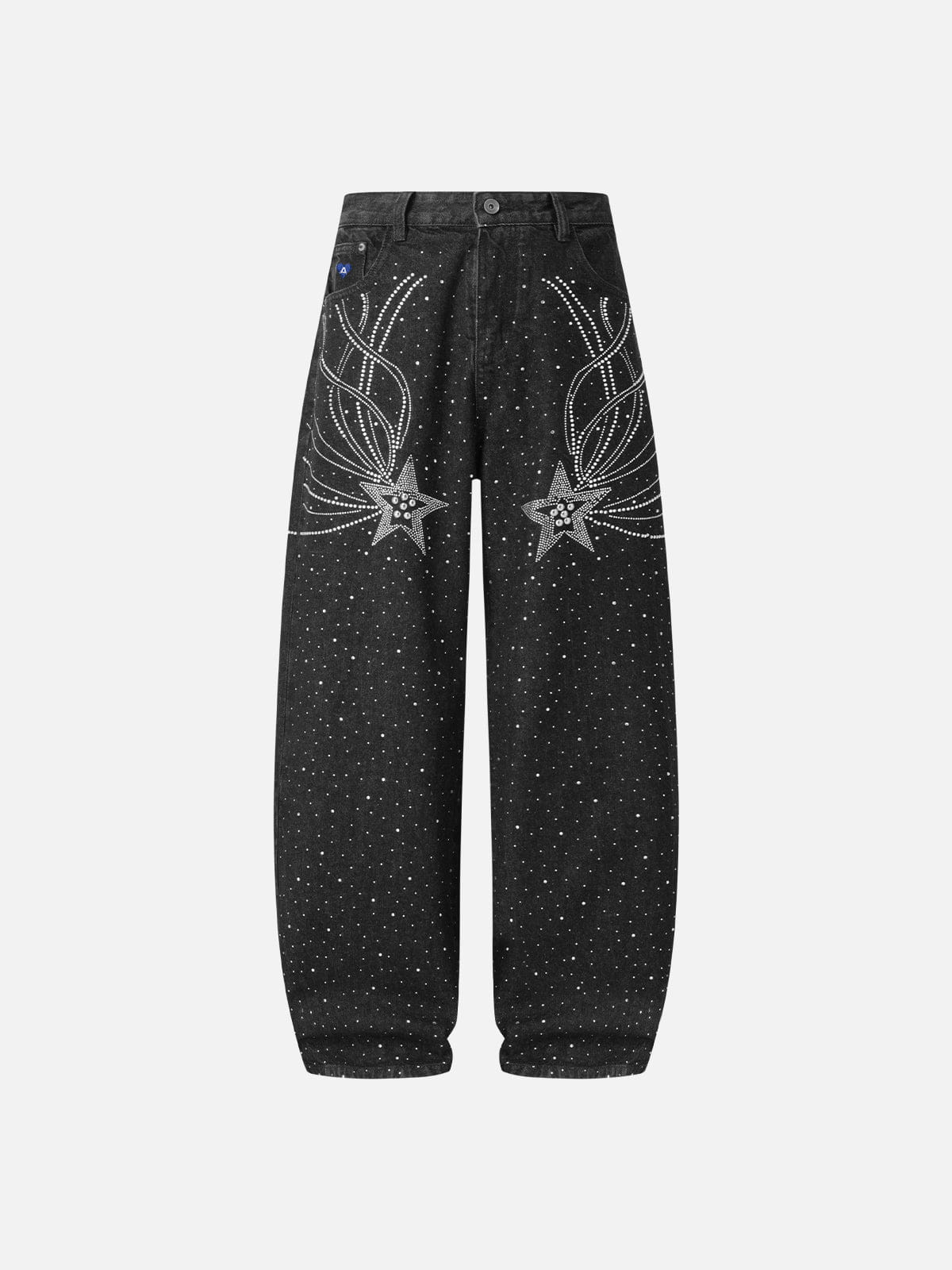 Rhinestone Star Baggy Jeans Black - Aelfric Eden