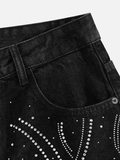 Rhinestone Star Baggy Jeans Black - Aelfric Eden