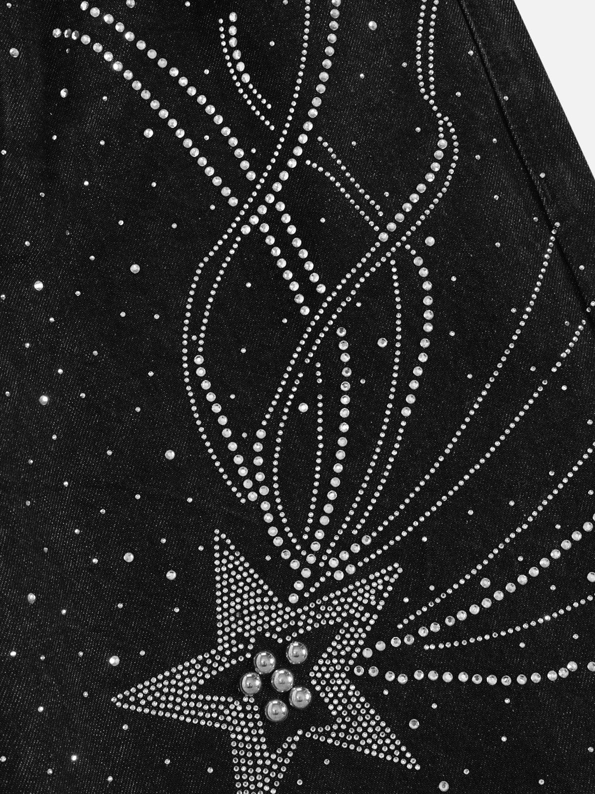 Rhinestone Star Baggy Jeans Black - Aelfric Eden