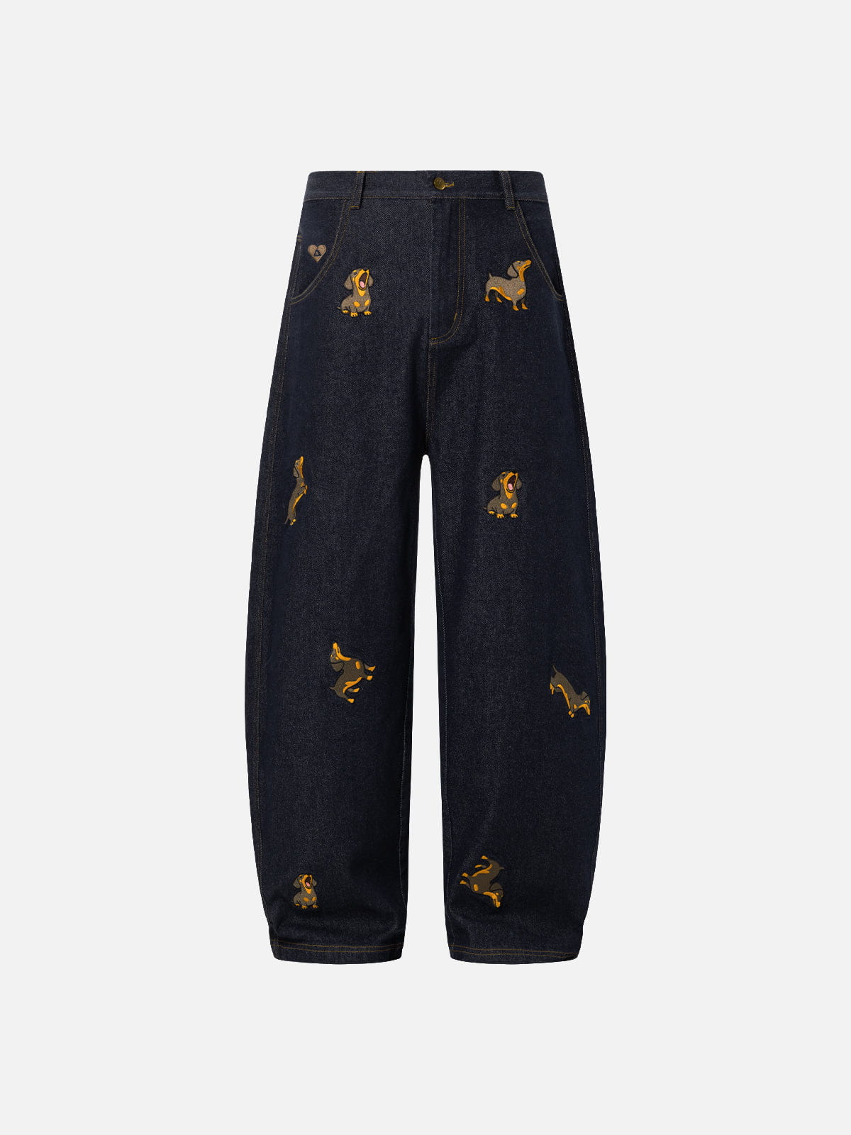 Dachshund Embroidered Baggy Jeans Blue - Aelfric Eden