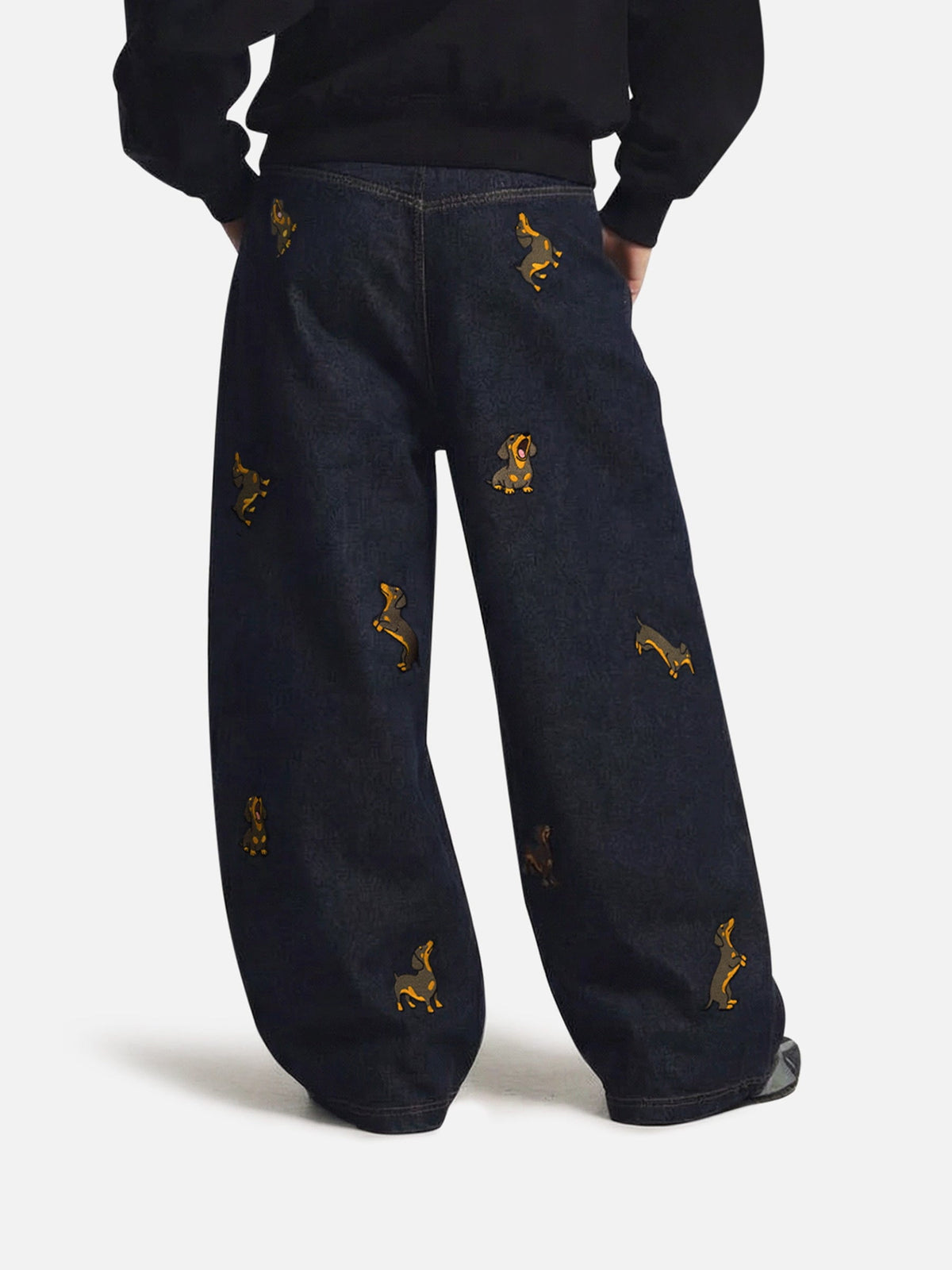Dachshund Embroidered Baggy Jeans Blue - Aelfric Eden