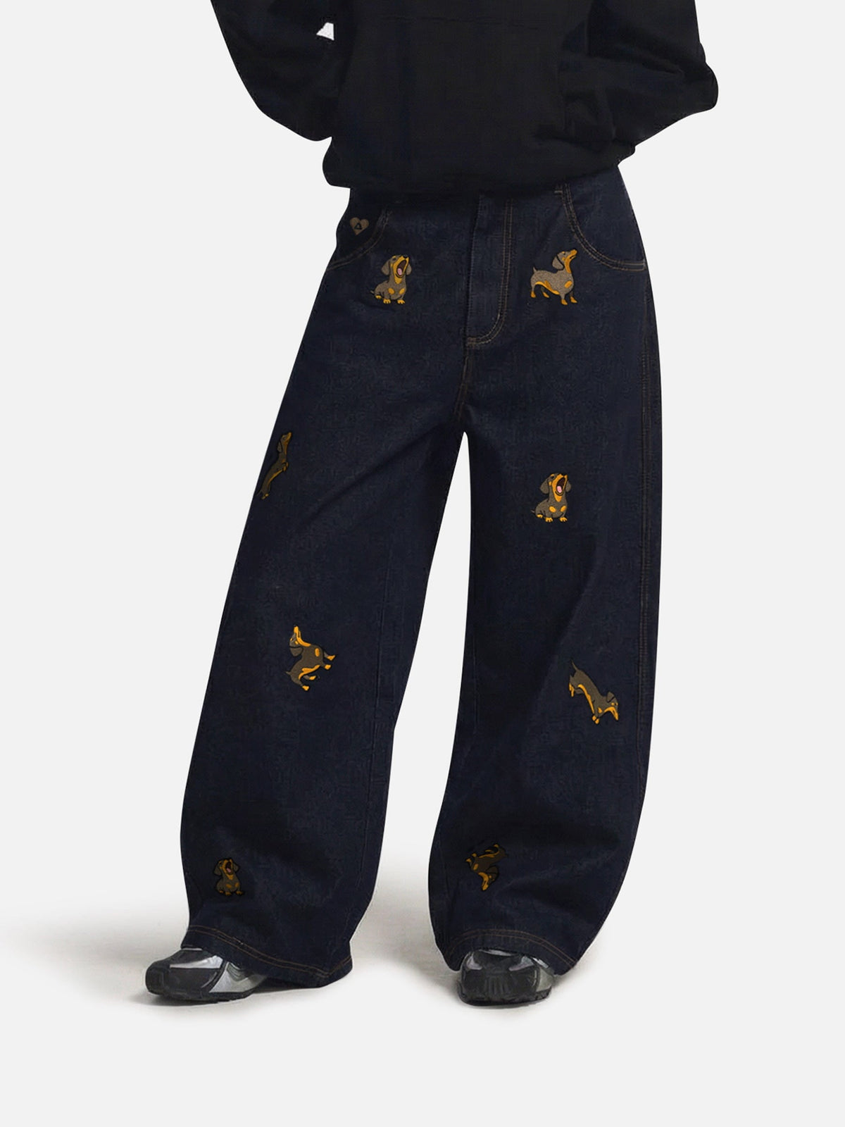 Dachshund Embroidered Baggy Jeans Blue - Aelfric Eden