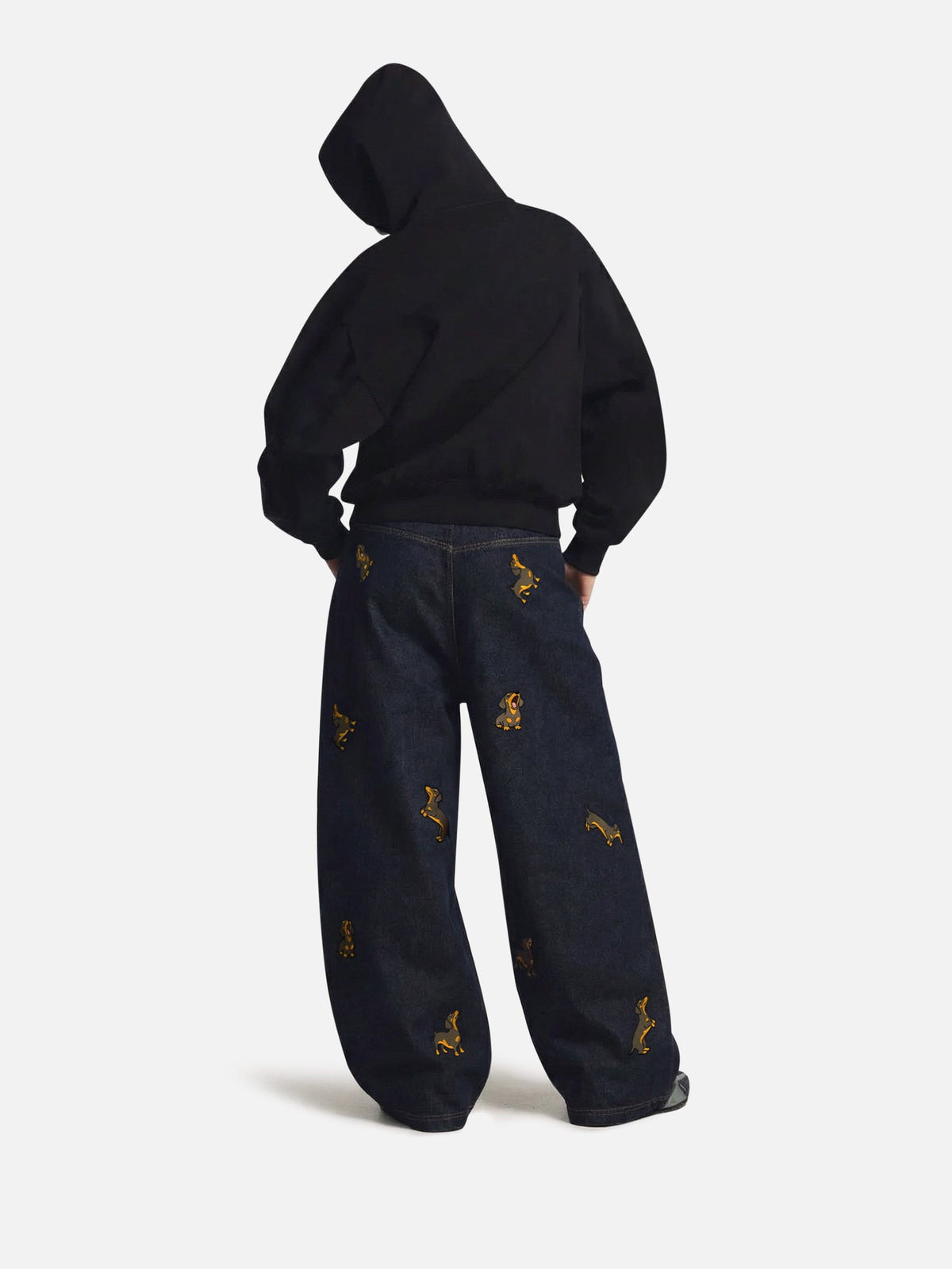 Dachshund Embroidered Baggy Jeans Blue - Aelfric Eden
