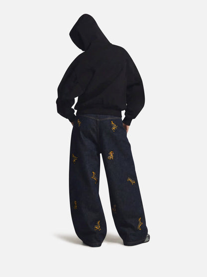 Dachshund Embroidered Baggy Jeans Blue - Aelfric Eden