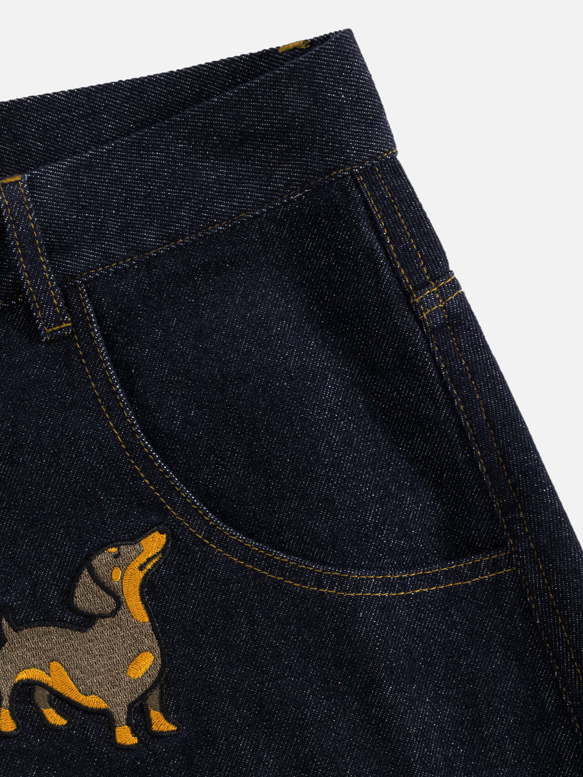 Dachshund Embroidered Baggy Jeans Blue - Aelfric Eden