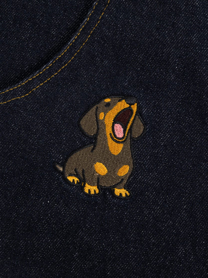 Dachshund Embroidered Baggy Jeans Blue - Aelfric Eden