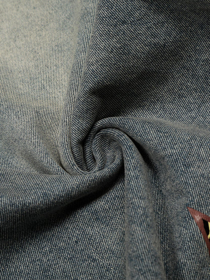 Leopard Star Panel Baggy Jeans Blue - Aelfric Eden