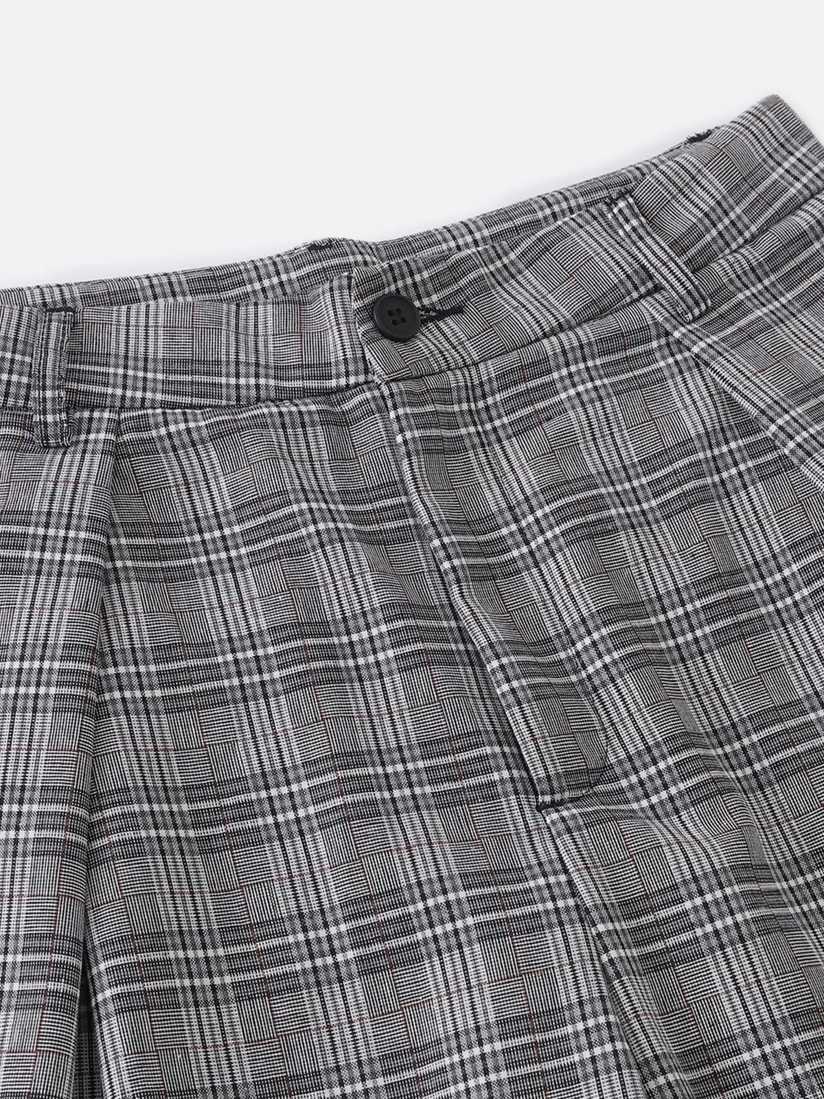 Plaid Pleated Baggy Pants Grey - Aelfric Eden