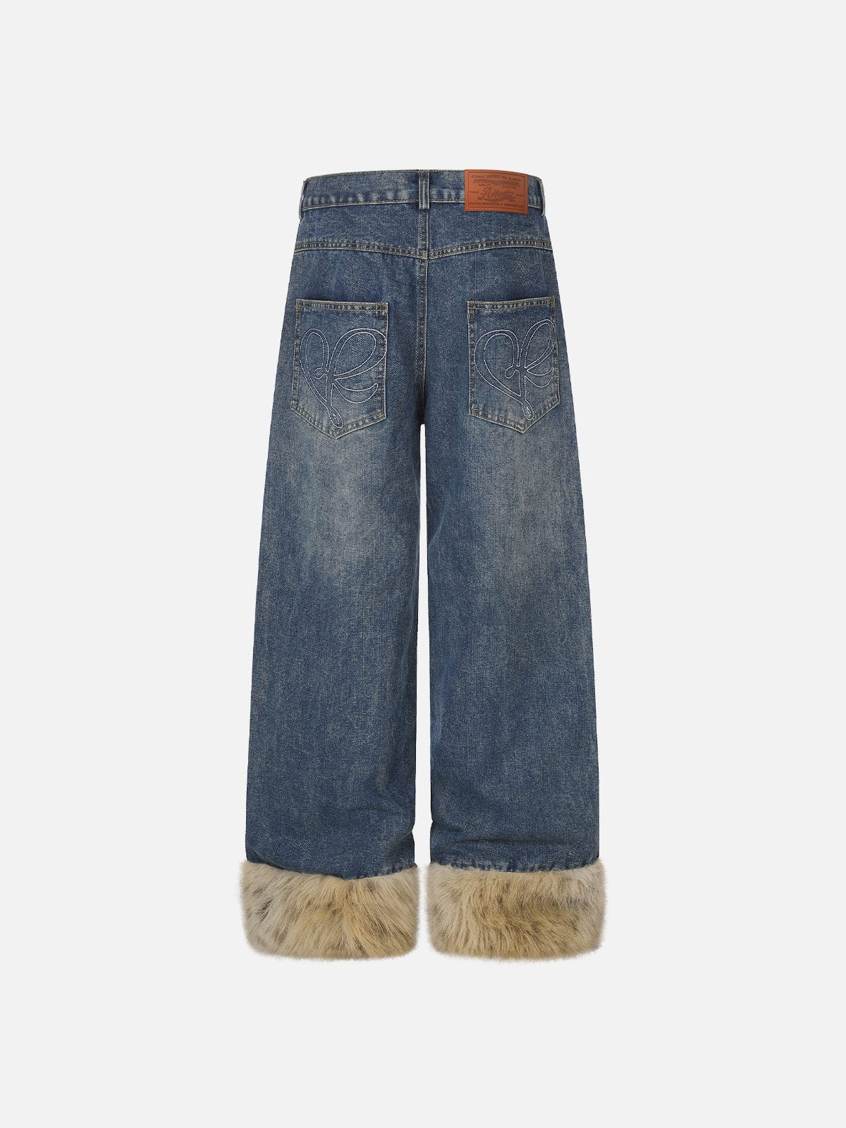 Faux Fur Trim Studded Jeans Black - Aelfric Eden