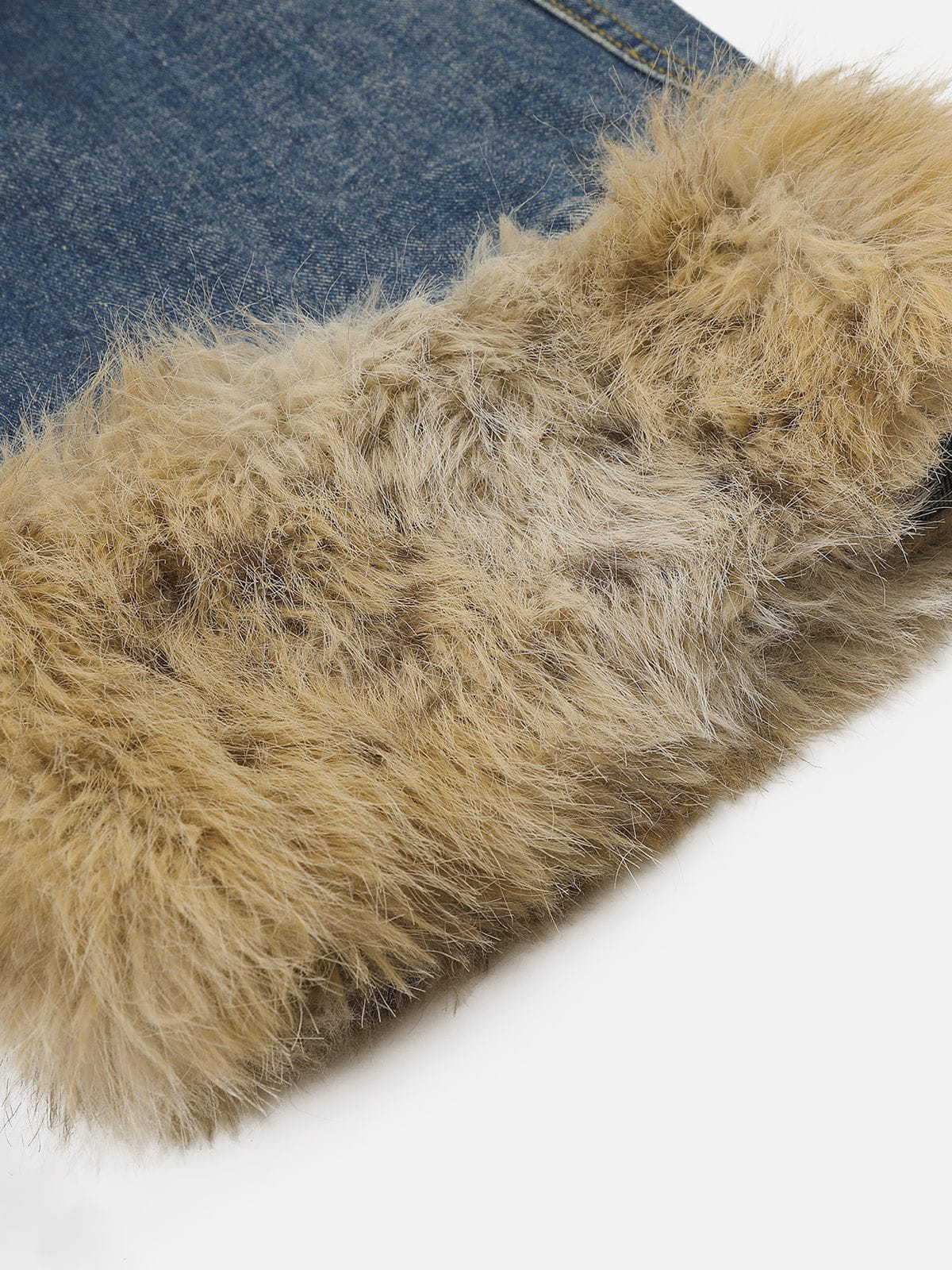 Faux Fur Trim Studded Jeans Black - Aelfric Eden