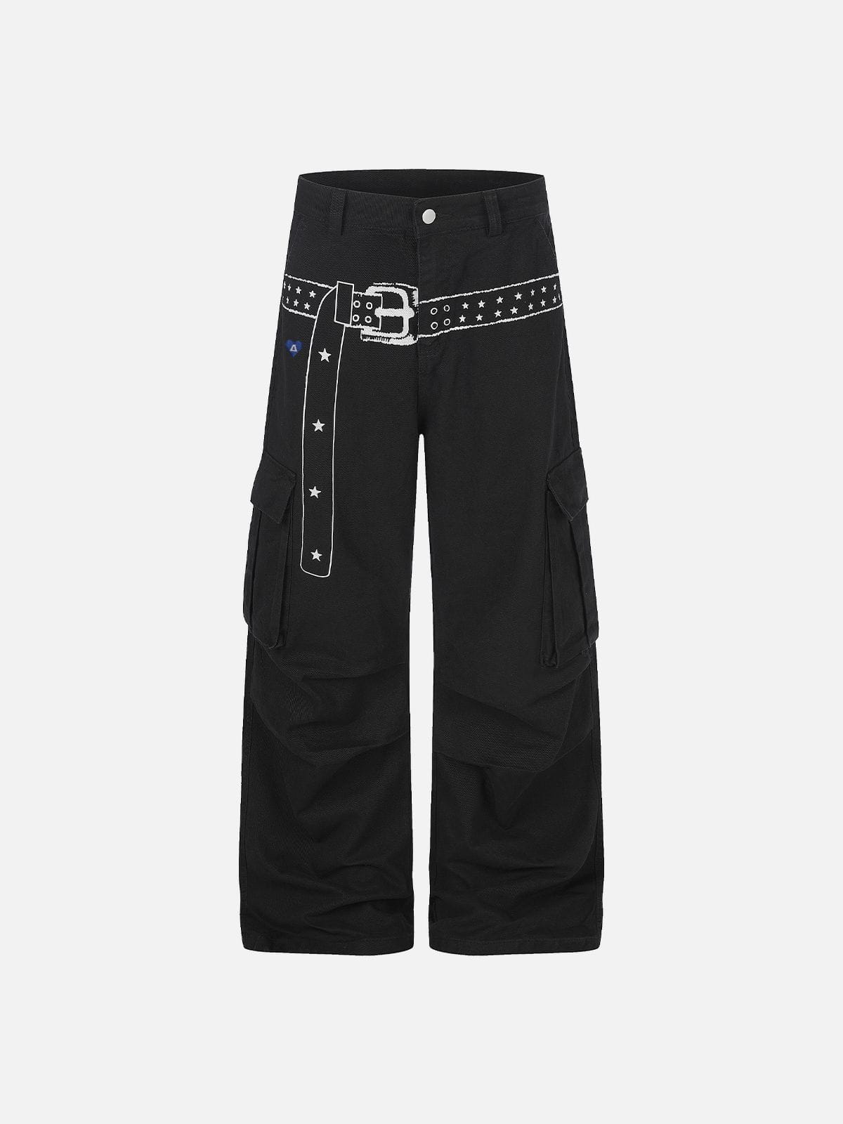 Belt Print Baggy Barrel Pants Grey - Aelfric Eden
