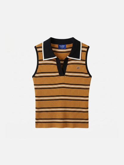 Striped Polo Collar Sweater Vest Blue - Aelfric Eden