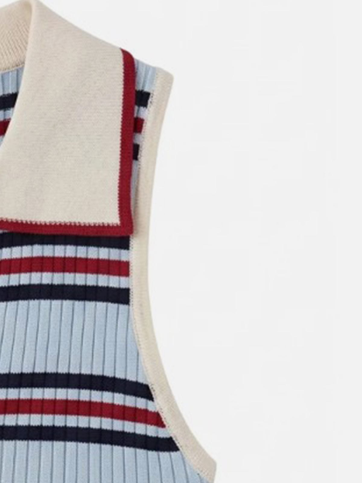 Striped Polo Collar Sweater Vest Blue - Aelfric Eden