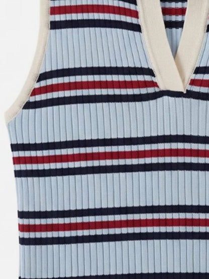 Striped Polo Collar Sweater Vest Blue - Aelfric Eden