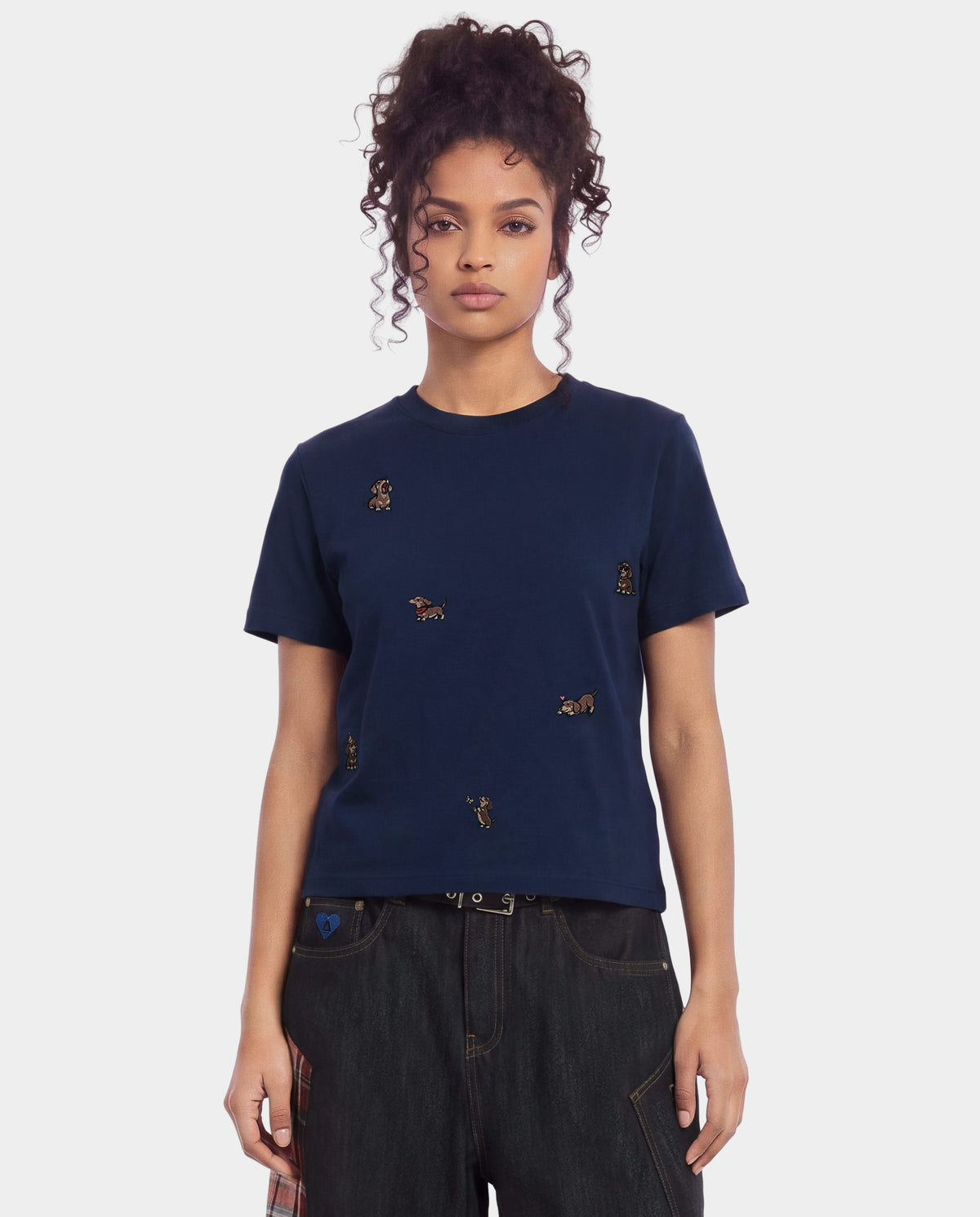 Embroidered Dachshund Tee Navy Blue - Aelfric Eden